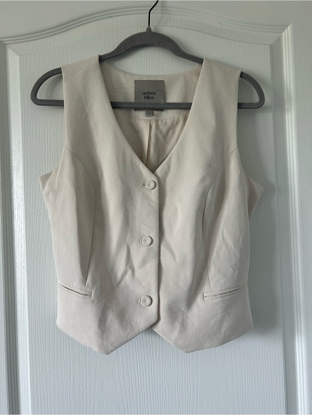 Cream Sleeveless Button Vest
